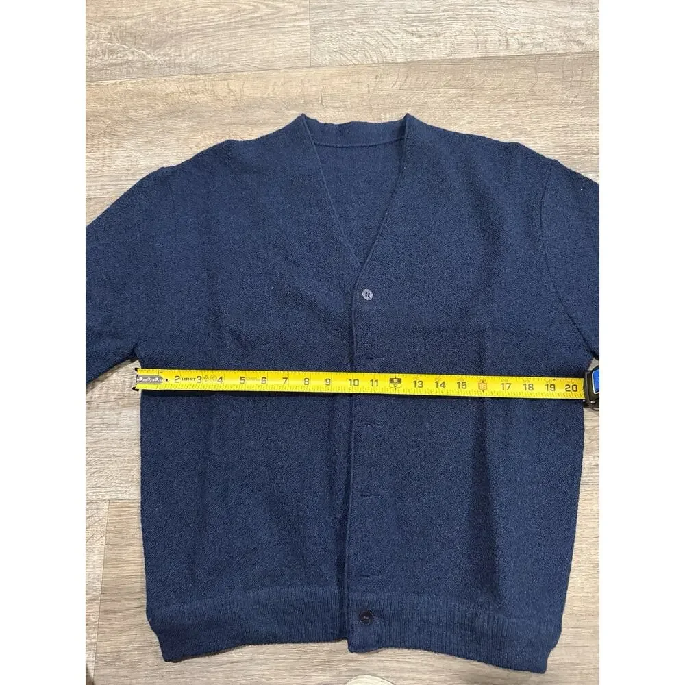 Vintage Men’s Medium Navy Blue Button Front Cardigan Sweater V-Neck
